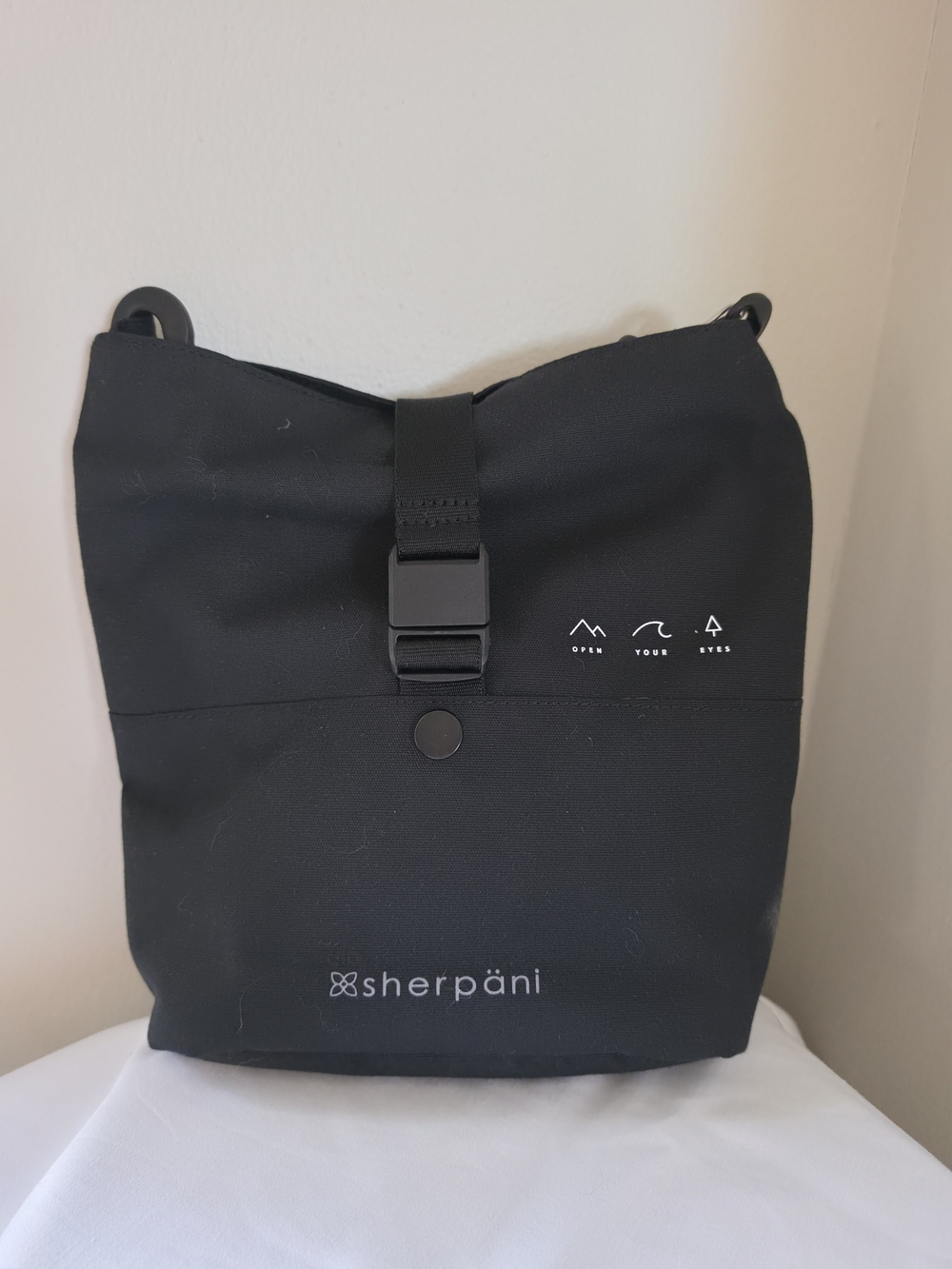 Sherpani Black Messenger Bag with Front Buckle